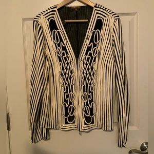 Obstinee Black White Bias Tape Geometric Stripe Stretch Netting Jacket Size 14